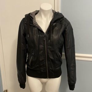 Black Leather Zip Up Hoodie